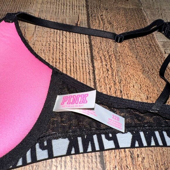 Victoria's Secret PINK Push-Up Black/Pink Lace Front Close Bra UW Strappy - Picture 7 of 7